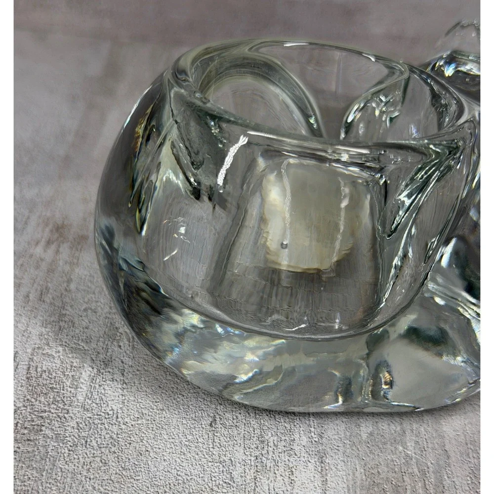 Vintage Cat Votive Holder Crystal Glass Sleeping Feline Tea Light Made USA 90s
